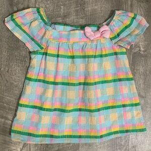 crown & ivy Pastel Plaid Short-Sleeve Top with Pink Bow
